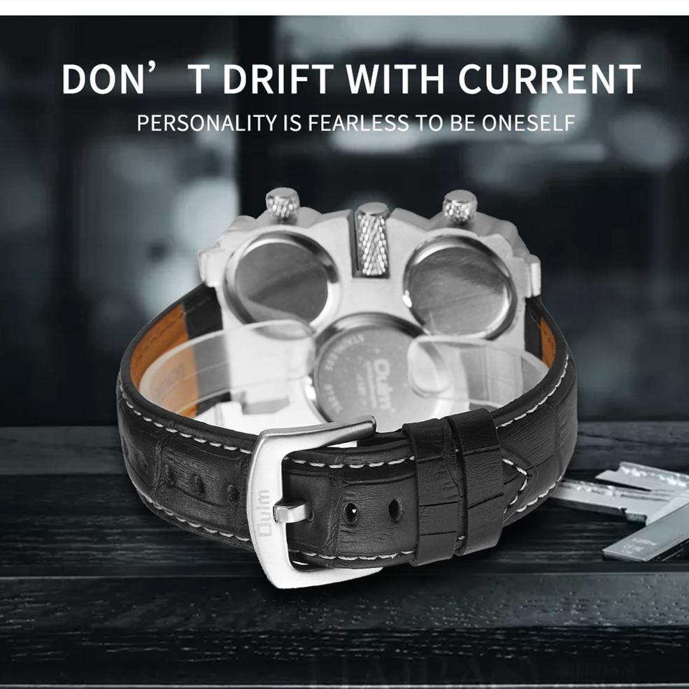 Oulm Herrenuhr Business Casual Quarzuhr Multi-Zeitzone Leder