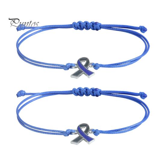 Soft Woven Rope Jewelry 2 Pcs Breast Cancer Awareness Bracelets, Adjustable Braided String Stackable Wrist Accessories Bracelets with Ribbon