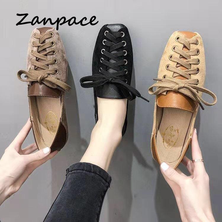 Fashion Personality Women Shoes 2025 Spring Lace-Up Casual Loafers Fashion Soft Square Toe Flats for Women Shoes Black Loafers Women