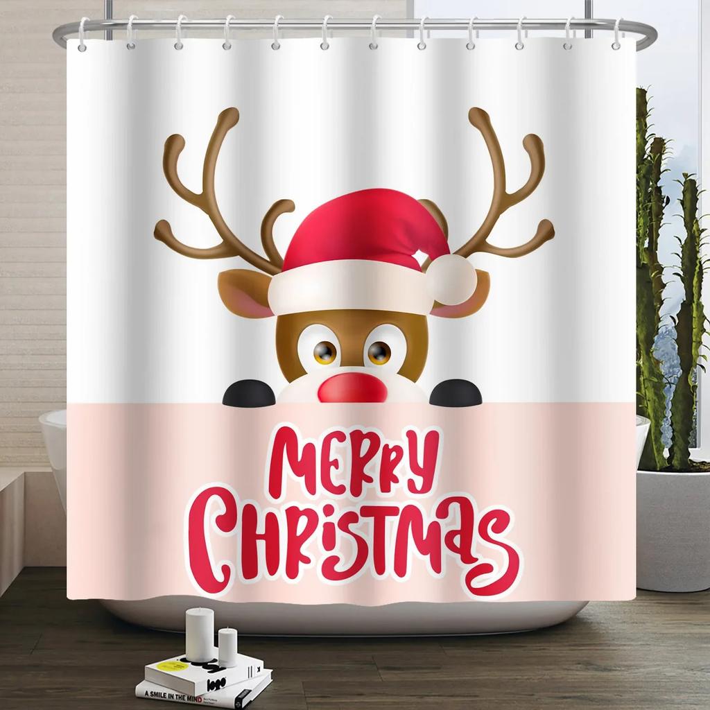ZHL22Christmas Shower Curtain for Bathroom Waterproof Decoration with Hooks Weighted Lead Hem Heavy Duty Polyester Bath Curt2Ol%