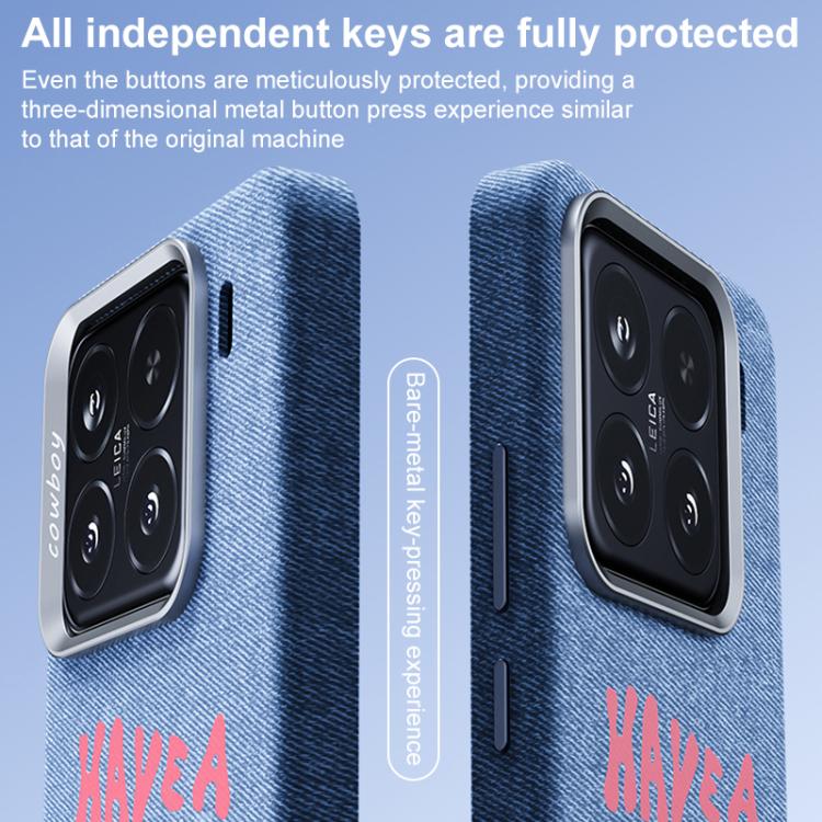 Beautiful Series Denim Texture Magnetic Phone Case For Xiaomi 15, PC Metal Frame Anti-Fingerprint Four Corner Shockproof Wireless Charging Cover