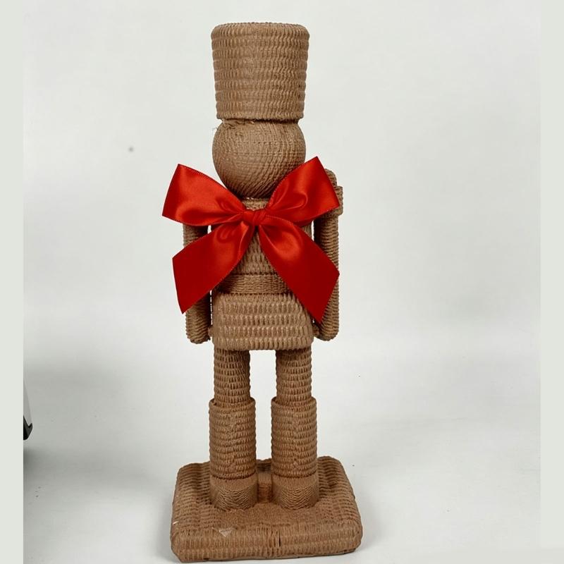 Kerstdecoraties Notenkrakers Soldaat Beeldjes met Geribbelde Afwerking, Gedurfde Rode Strikken en Rechthoekige Basis voor Feestelijke of Dagelijkse Planken, Entree,