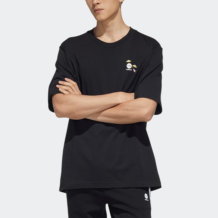 Adidas Neo Letter Print Sports T-Shirt Couples Edition Unisex Tops Black HC9748
