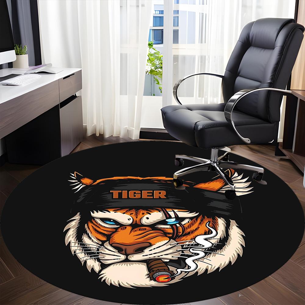 1pc Tiger Smoke Office Round Area Rug, Under Office Chairs Bedroom Living Room Home Decor, Room Deco, Available in Various Sizes