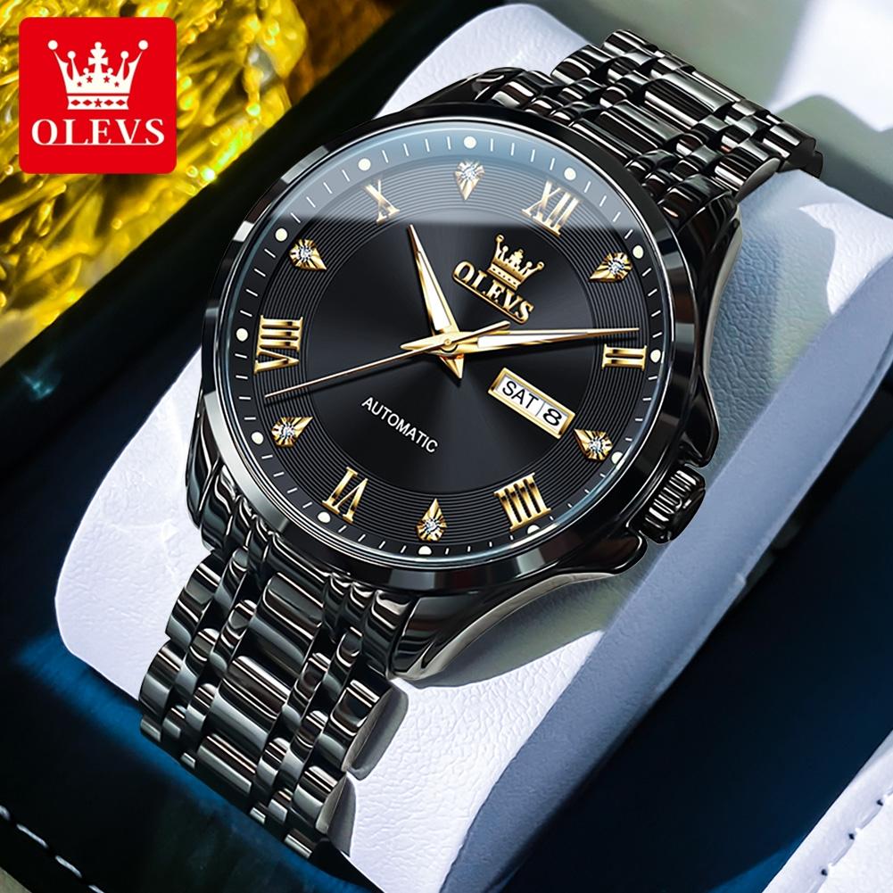 OLEVS 6702 Mens Watch Luxury Original Brand Stainless Steel Automatic Mechanical Watch Week Date Watches For Man With Box Gifts