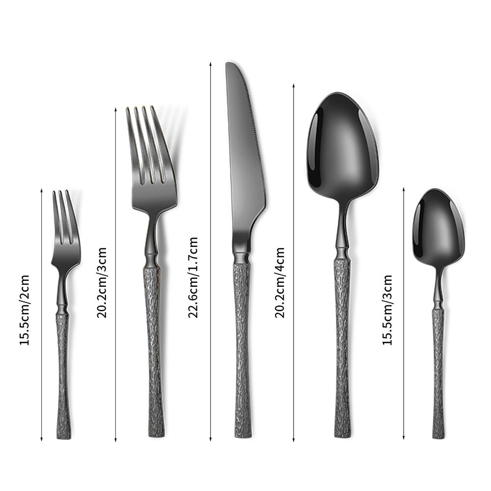 20/30pcs Dinnerware Set Stainless Steel Tableware Hammer Pattern Handle Knife Fork Coffee Spoon Flatware Dishwasher Safe Cutlery