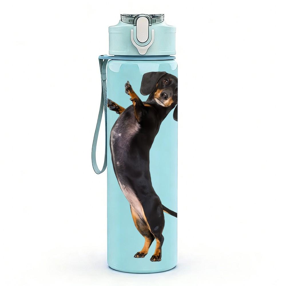 1PC Black Long Tail Dog Print 750ml Color Plastic Sports Water Bottle Leakproof Flip Straw Lid Suitable for Sports Office Home Use