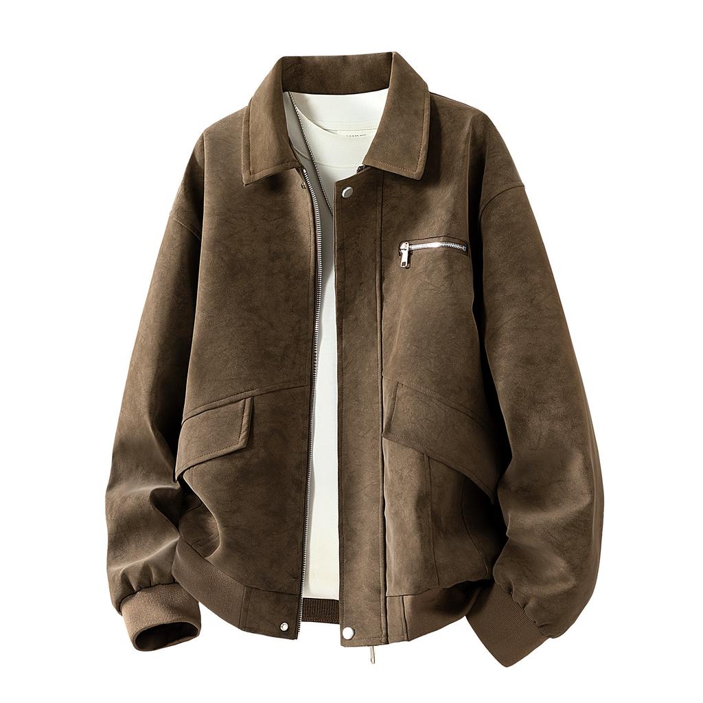 New leather jacket lapel spring and autumn tooling style American retro lapel leather jacket PU leather jacket men