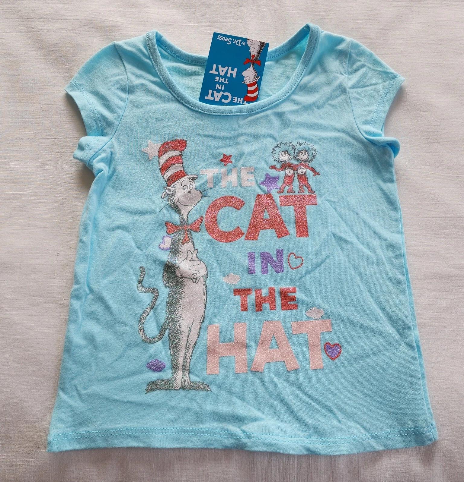 Dr Seuss The Cat In The Hat Girls Blue Printed Short Sleeve T Shirt Size 2 New M