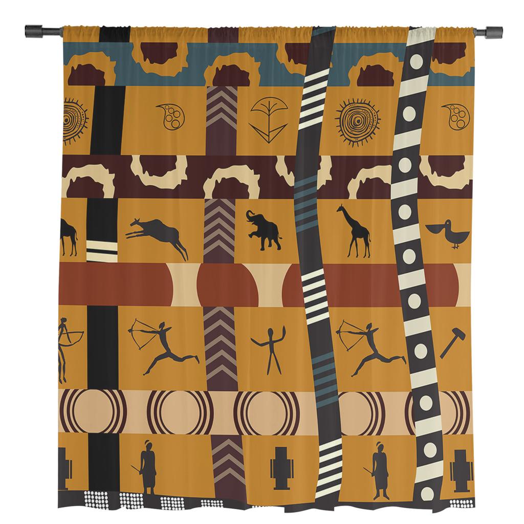 African Appearance Style Tribal Culture Elephant Giraffe Sheer Curtains for Family Room Area Decor Window Curtains Kitchen Tulle Voile Curtains