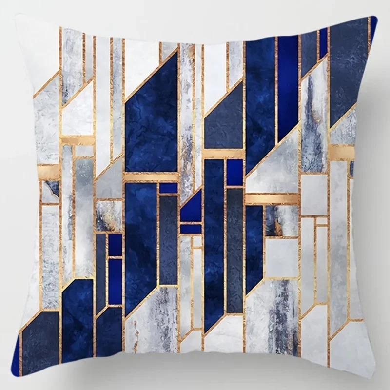 Modern Simple Dark Blue Geometric Pillowcase Home Sofa Cushion Cover