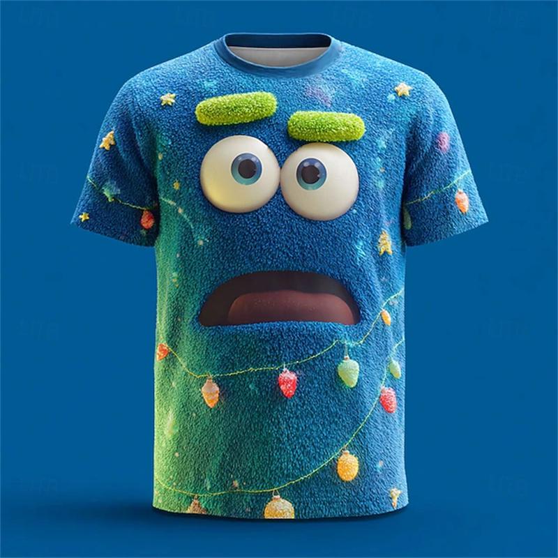 Men's Fun Emoticon Print T-Shirt Casual Short-Sleeve Fashion Party Crew Neck T-Shirt Men's Summer Outdoor Apparel Women Tees Top
