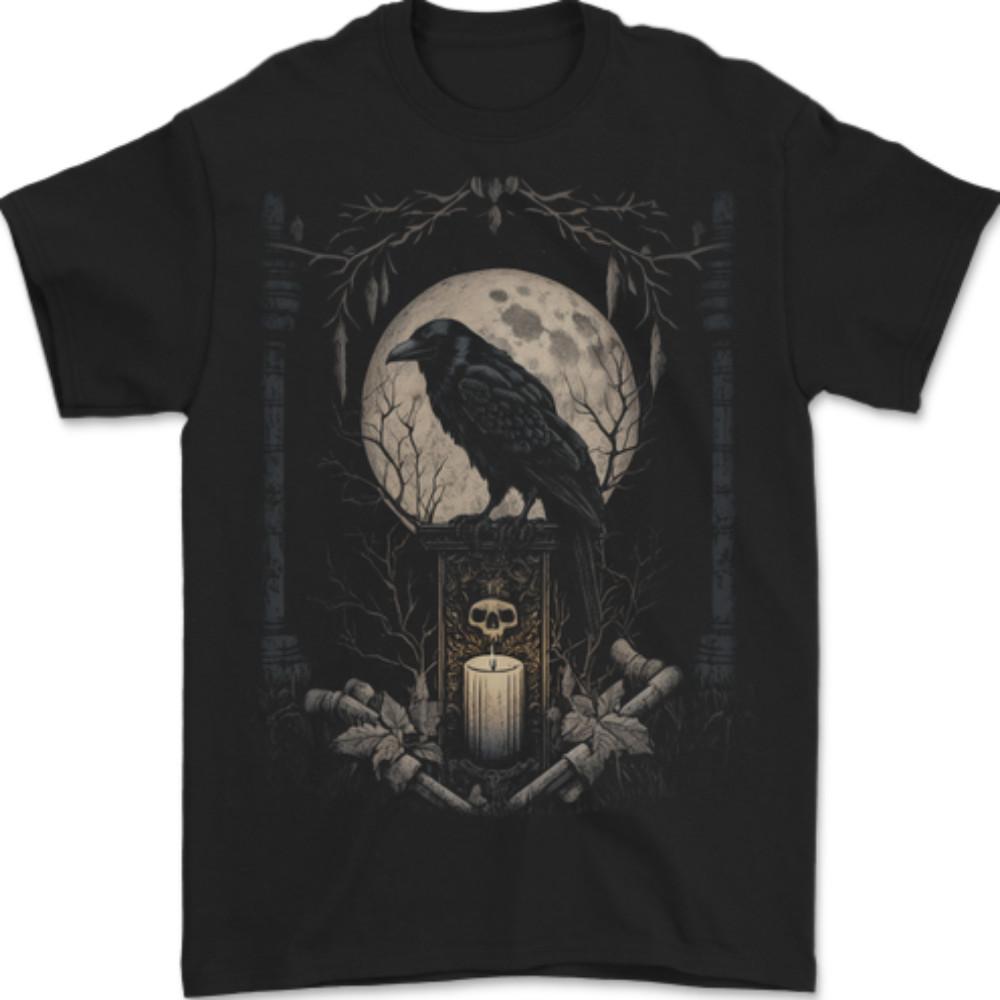 Moon & Crow Gothic Goth Vikings Skull Raven Mens T-Shirt 100% Cotton S разноцветный