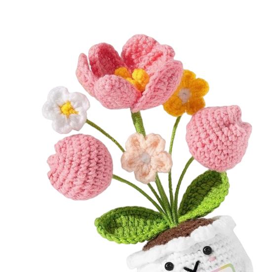 Regalos de Agradecimiento Positivos de Ganchillo Tulipán Flor Silvestre para Mujeres Mamá Amigas Muñeca de Flor en Maceta Hecha a Mano con Tarjeta Regalo de Apoyo Emocional para el Día de la Madre