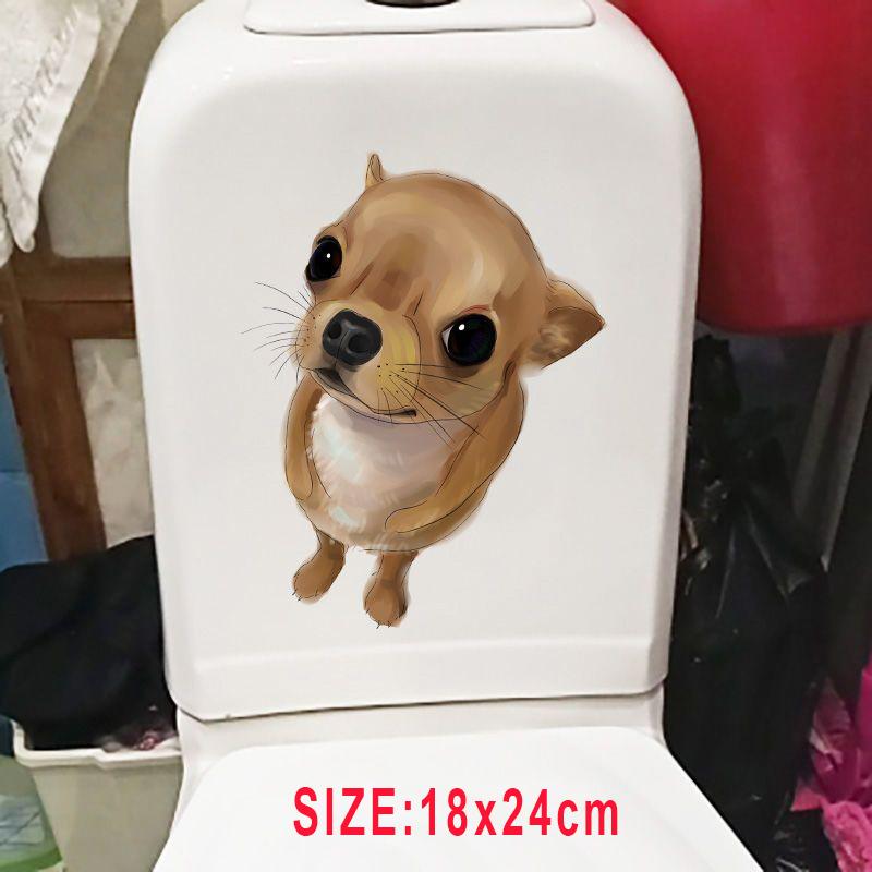 Cute Dog Toilet Seat Stickers Self-adhesive Animal Stickers Toilet Bathroom Decoration Water-proof Decal