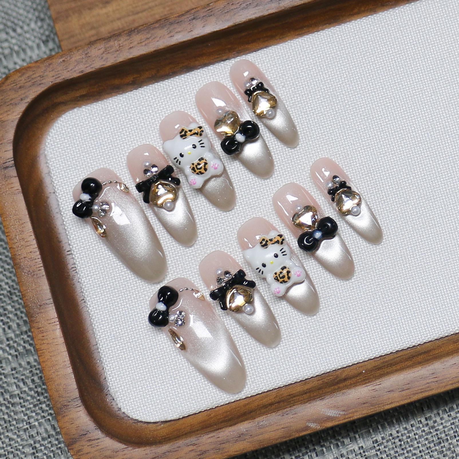 Ручная работа Леопардовый принт Кошачий глаз Французский Нюдовый Точки Стразы Наклейки для Дизайна Ногтей XS