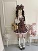 Japanese Sweet Lolita JSK Dress Heart Button Bow Detail Brown Pink Chocolate Plaid Decoration Harajuku Subculture Kawaii Outfit