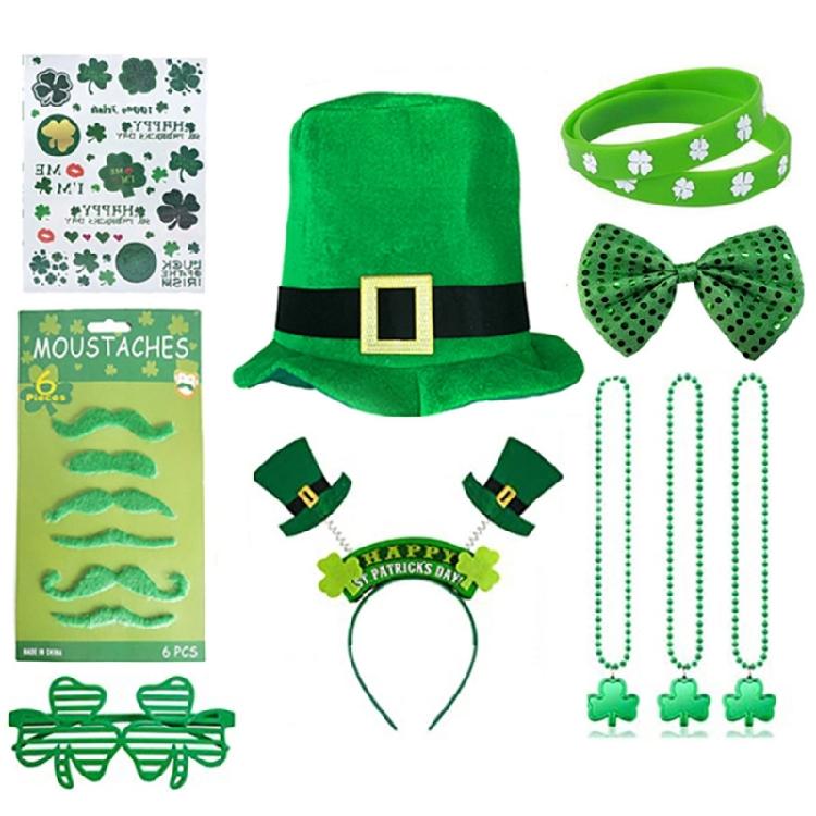

Elegant Prom Party Shamrock Flat Top Hat with Bangles&Necklace&Glasses for Woman 1 зелений