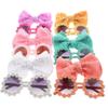 2Pcs/Set Soft Elastic Children Bowknot Headband Cotton Wide Baby Bows Turban Solid Color Kids Sunglasses Set Photography Prop