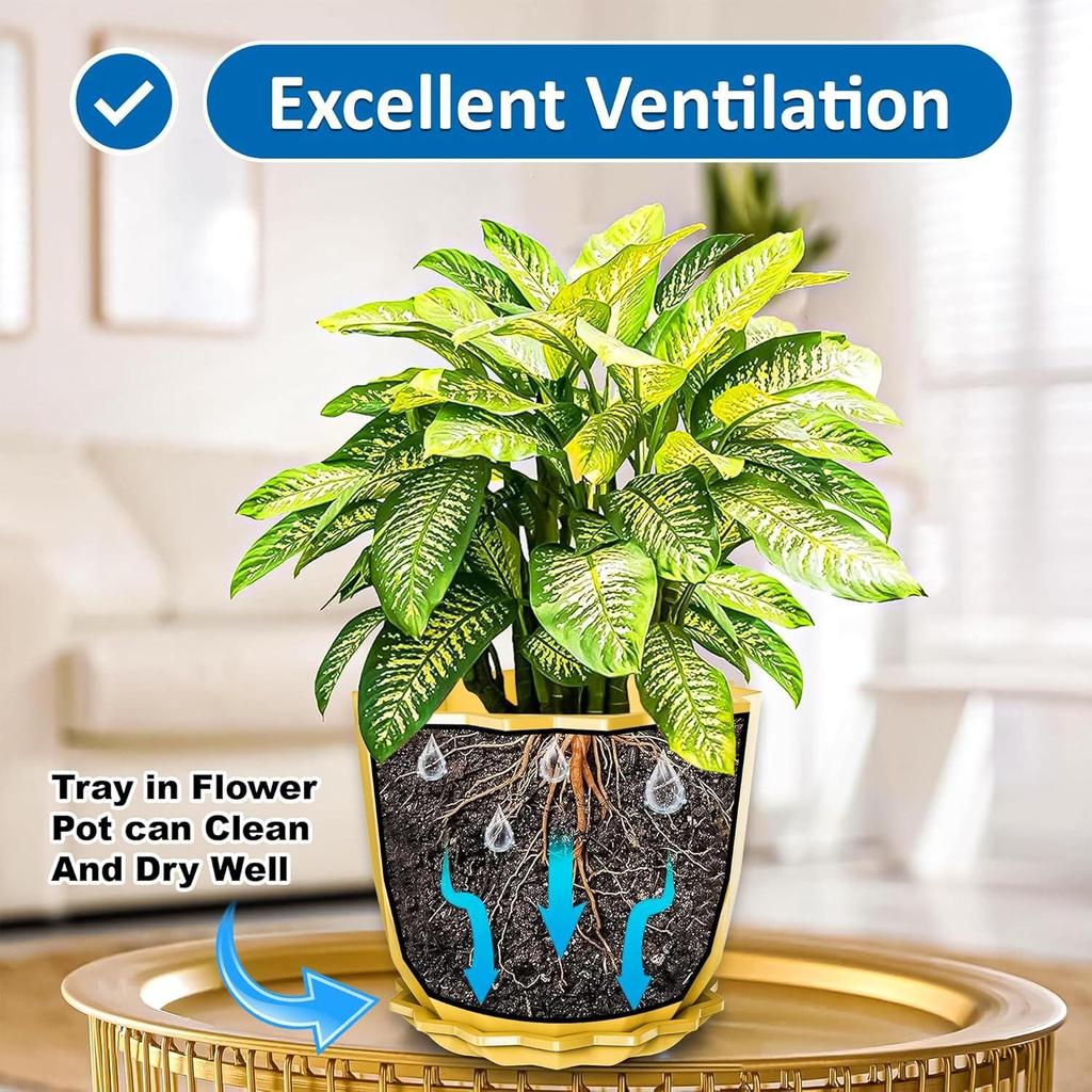 Crystal Look Plastic Flower Pots with Tray for Home & Decoration Planters, Terrace, Garden Plant Container Set (Pack of 5, Plastic)