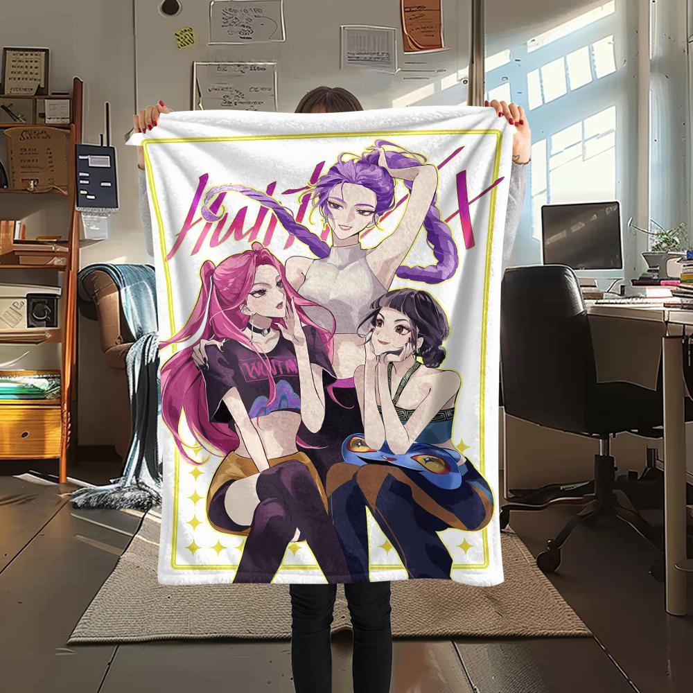 1pz Coperta in Flanella con Stampa Kpop Demon Hunters, Alta Qualità, Per Tutte le Stagioni, Decorazione per la Casa, Calore e Comfort, Perfetta per Regali di Natale
