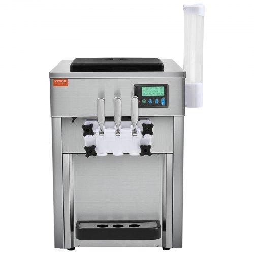 VEVOR Commercial Ice Cream Machine, 21 QT/H Yield, 1800W 3-Flavor Countertop Soft Serve Ice Cream Maker, 2 X 4L Hopper 2 X 1.8L Cylinder