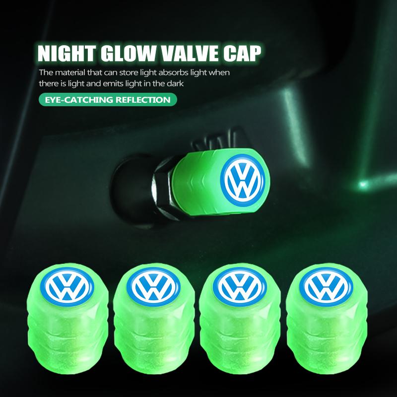 4PCS Car Luminous Tire Valve Cap Fluorescent Night Glowing Decor For Volkswagen VW Golf 4 5 6 7 Polo Jetta Sagitar Magotan