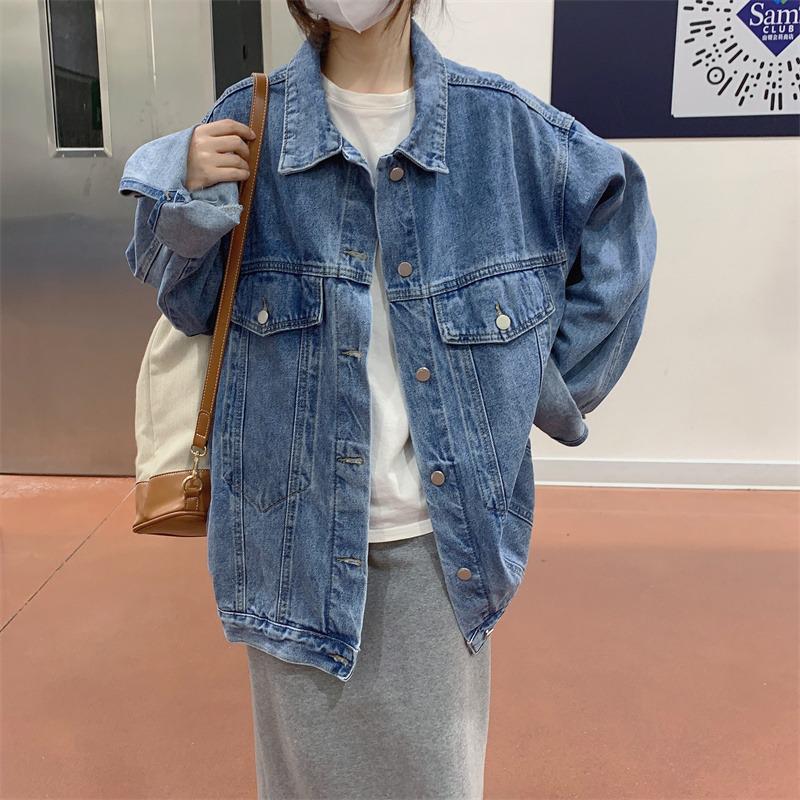Women's Versatile Loose Denim Jacket - 2025 Spring/Autumn Retro High Street Style, Plus Size Available.