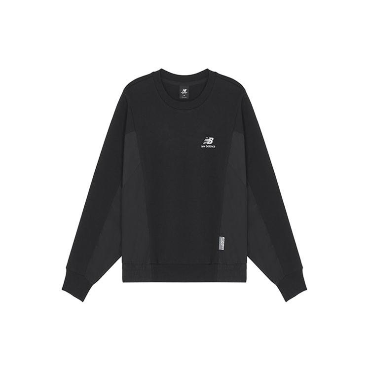 (WMNS) New Balance Logo Printing Splicing Sports Round Neck Pullover Black Hoodie Women s AWT13337-BK S