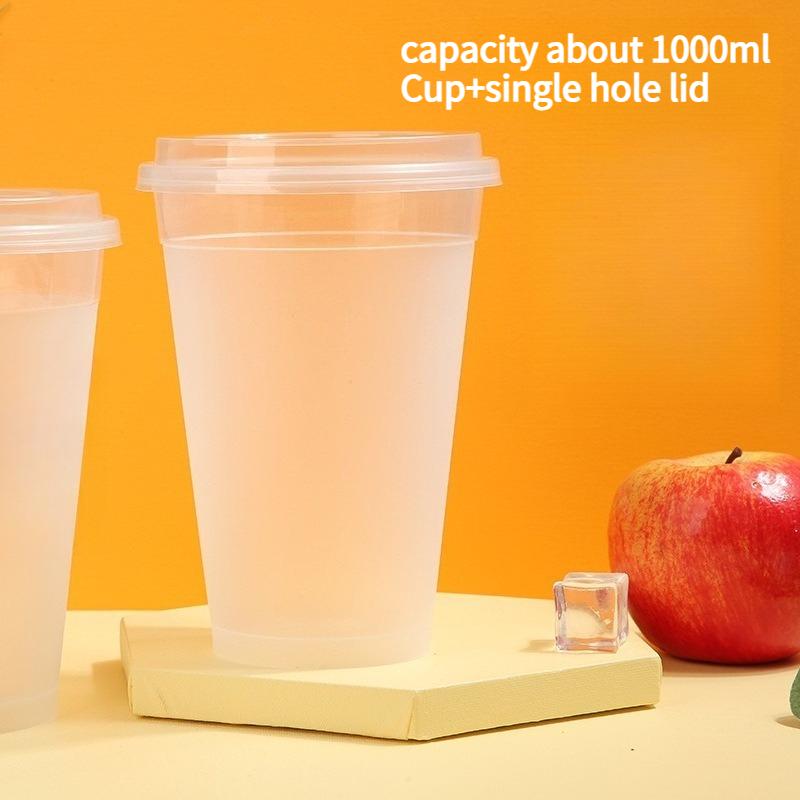 1000ml Disposable Injection Molded Cup Large Capacity 1-liter Fruit Tea Cup 120mm Caliber Overlord Cup Thick Plastic Milk Tea Cup with Single Hole Lid 1000ml Cup+lid 50set