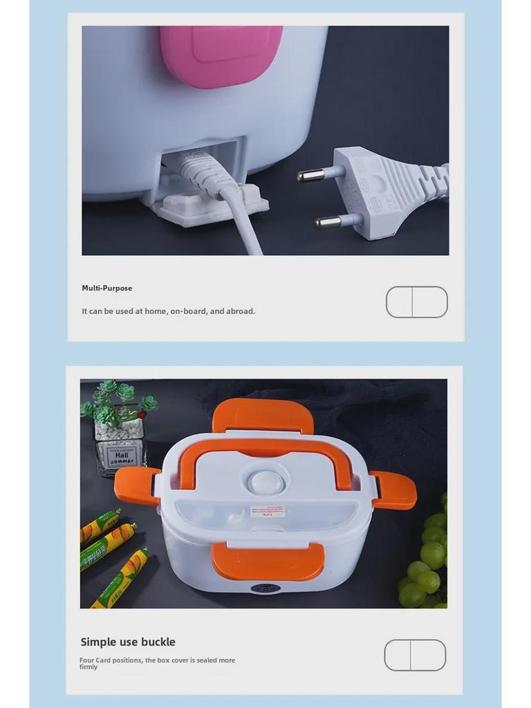 Portable Electric Lunch Box with Self-Heating and Rechargeable Features for Car and Home Use