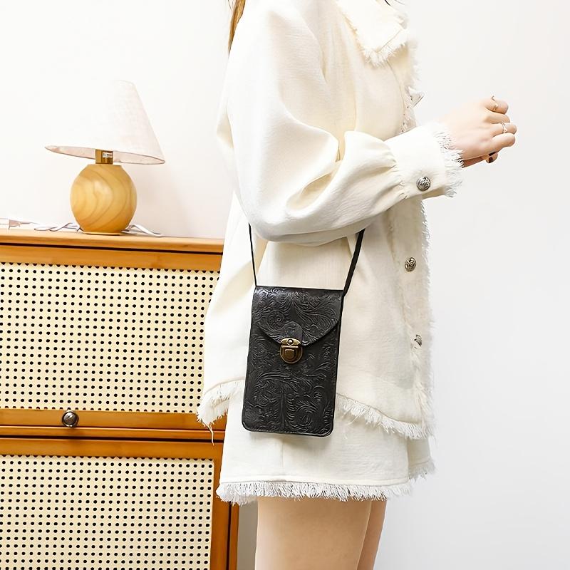 Vintage Art Handmade Embossed Shoulder Bag Bohemian Vintage Crossbody Bag,3D Floral Texture Wallet, Vintage Women's Floral Handbag