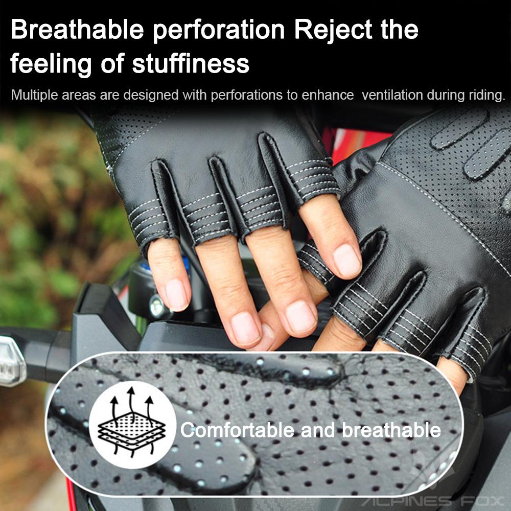 Summer Motorcycle Gloves Fingerless Leather Moto Driving Half Finger Gloves Breathable Retro Motorbike MTB Fingerless Gloves Men