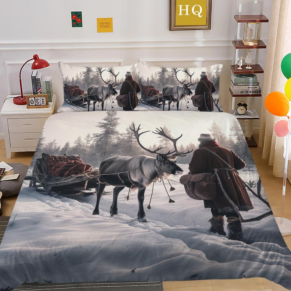 Christmas Printing 3D Printing Polyester Pillowcase Quilt Cover Two Or Three-Piece Set