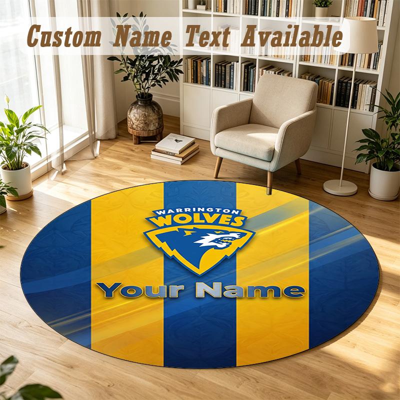 Round Rug Custom NameWarrington Wolves Pattern Non Slip Carpet Home Floor Decor
