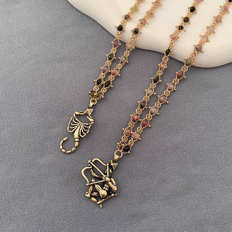 British Retro Tourmaline Handmade Necklace - Gold-Plated Brass with Scorpion Archer Design