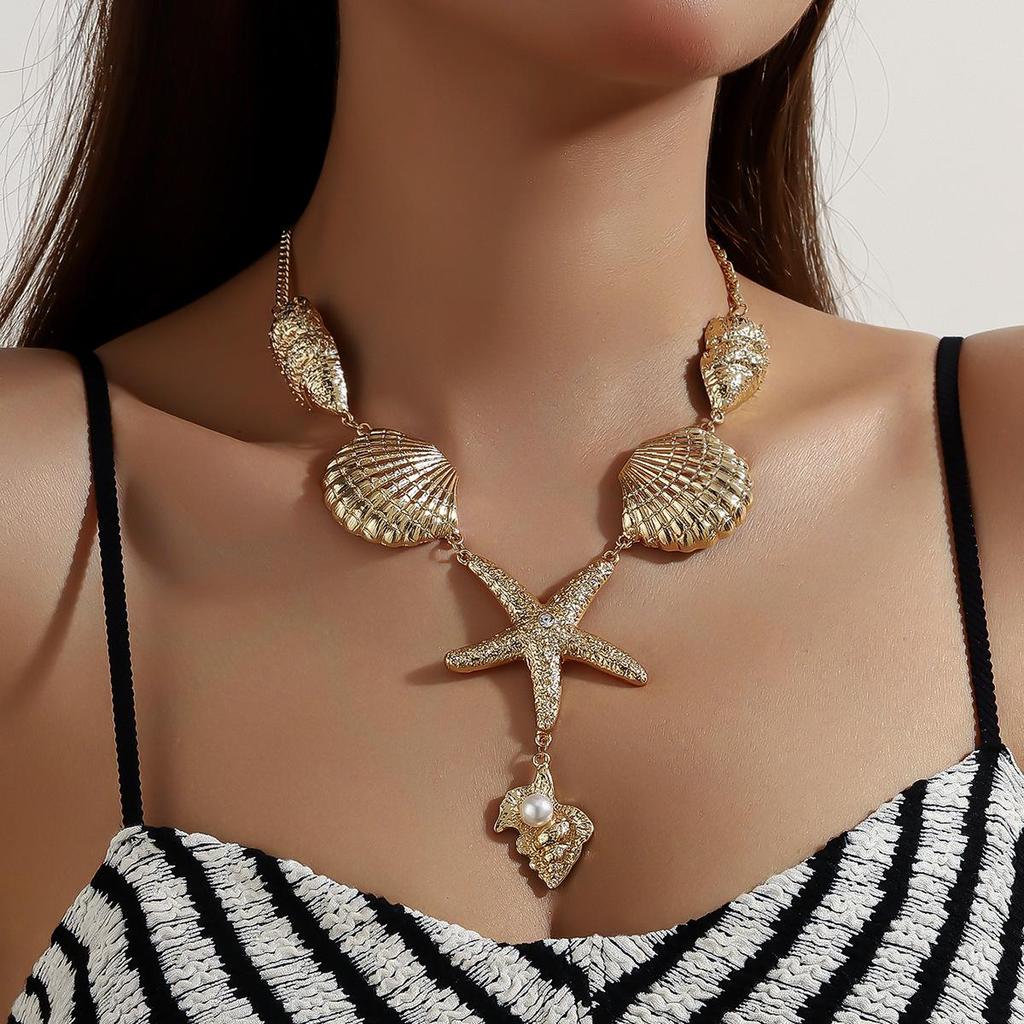 Bohemian Starfish Earrings & Necklace Set for Women - Summer Beach Resort Style