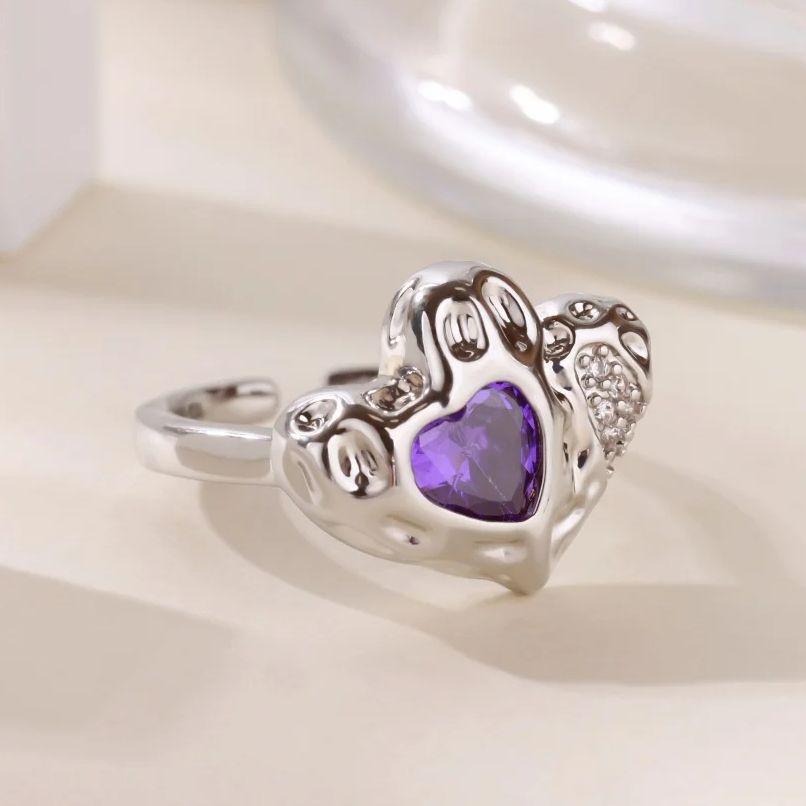 Zircon Geometric Texture Irregular Heart Rings For Women Gold Color Stainless Steel Heart Ring Wedding Christmas Jewelry Gift