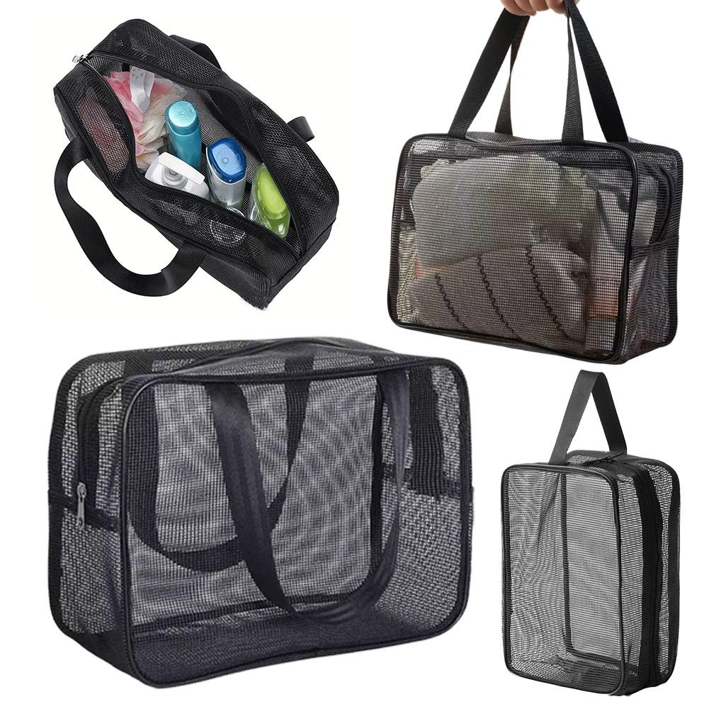 Black Mesh Shower Storage cosmetic bag Large-capacity Portable Travel Makeup Toiletry Organizer Bag Simple Handbag