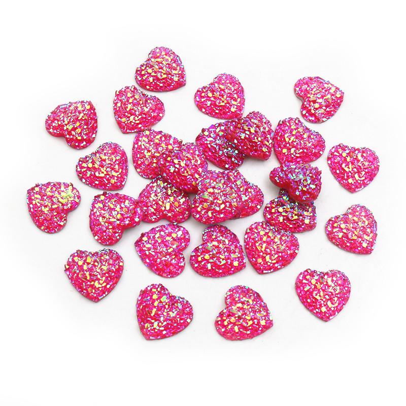 Fashion 40pcs 12mm Flat Back Heart Resin Cabochons Multi Colors Druzy Natural Stone Convex DIY Jewelry Making Accessories
