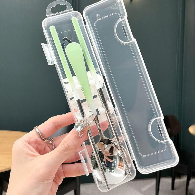 Stainless Steel Portable Cutlery Set Spoon Chopsticks Student Travel Korean Style Portable Cutlery Set With Box Kitchen Supply