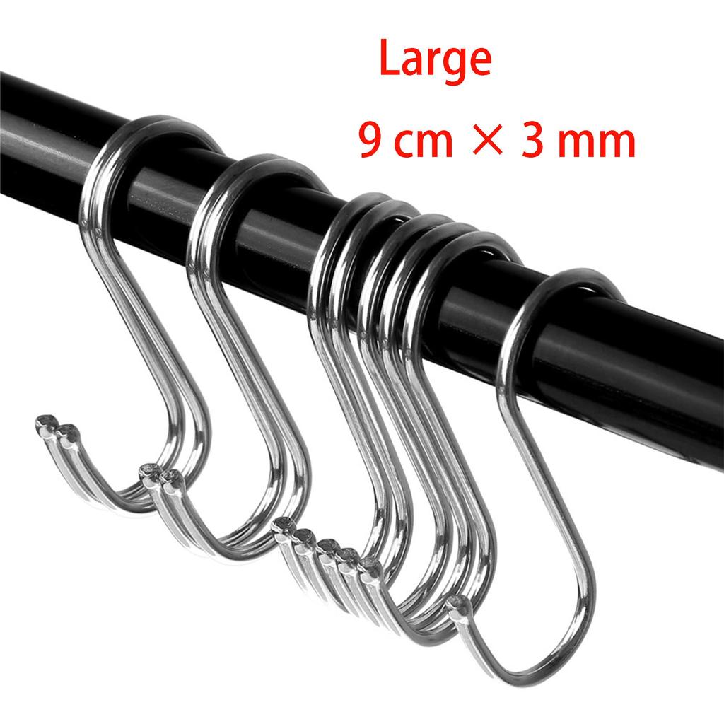 Stainless Steel S Hooks Heavy Duty Multi-Purpose S Shaped Hooks for Kitchen Utensils, Closet Clothes Bathroom Towels Workshop Tools, 3 Sizes Available