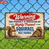 2D Flat, 1pc Guard Squirrel Metal Sign Wall Art, Warning Slogan, Fierce Squirrels, Red Oval, Vintage Effect, Humorous Mood, Home Decor, Ideal for Pati