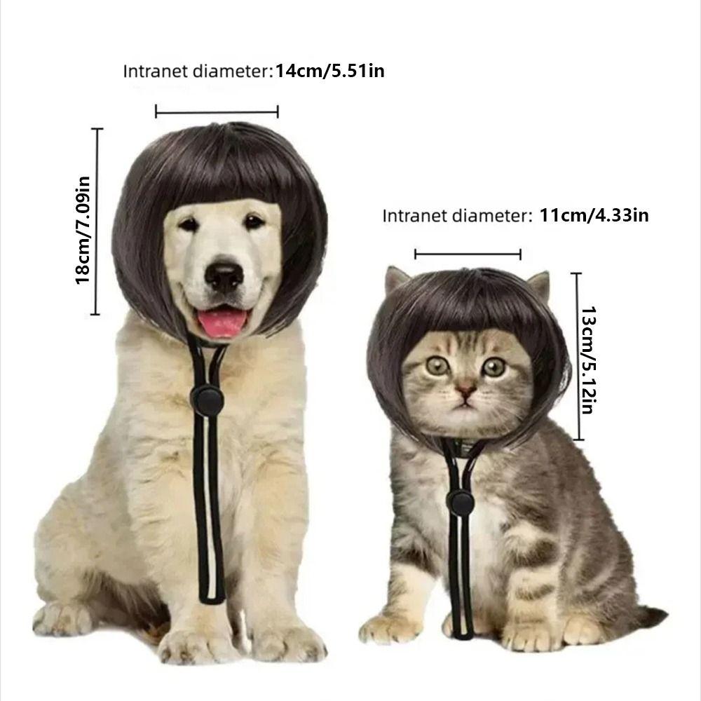Exposed Ear Design Pet Bob Wig Adjustable Fit Cat Cosplay Wig Cat Fake Hair  Holiday Photography