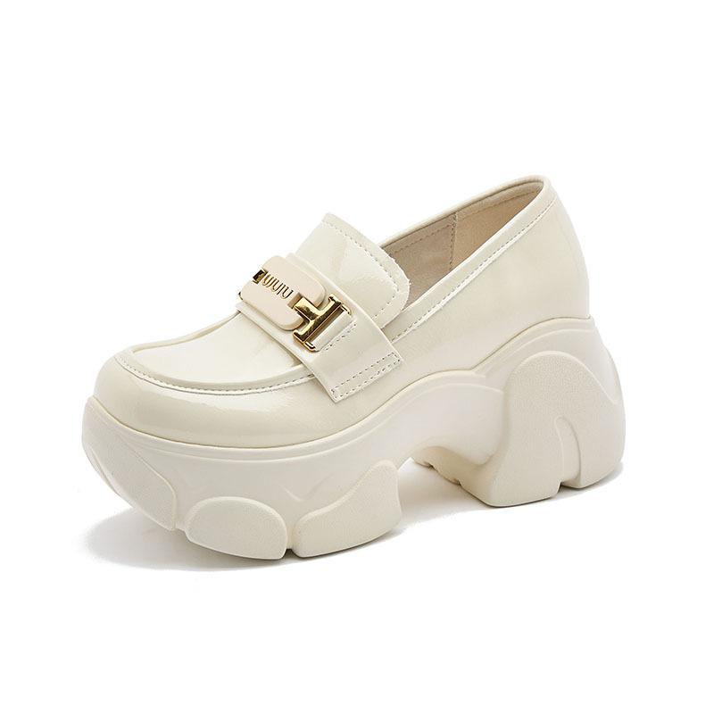 British loafers women's black platform small leather shoes spring 2025 new versatile one-pedal single shoes inner height increase women