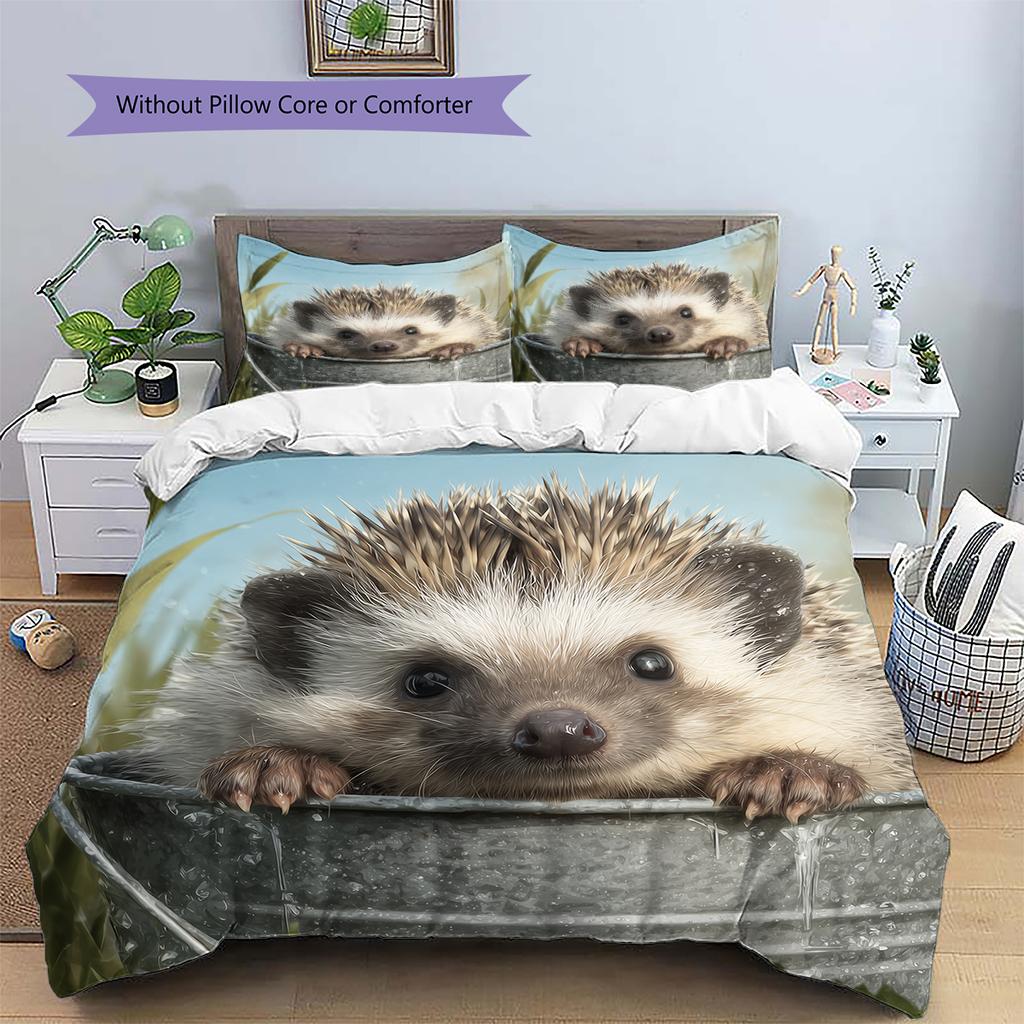 Beautiful Hedgehog Pattern Bedding Home Decoration Birthday Gift (1 * duvet cover + 2 * pillowcase, without core)