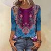 Top Trendy Vintage a 3/4 di manica per Donna, Maglietta Blusa Casual da Donna a Tre Quarti di Manica con Scollo Rotondo Stampata