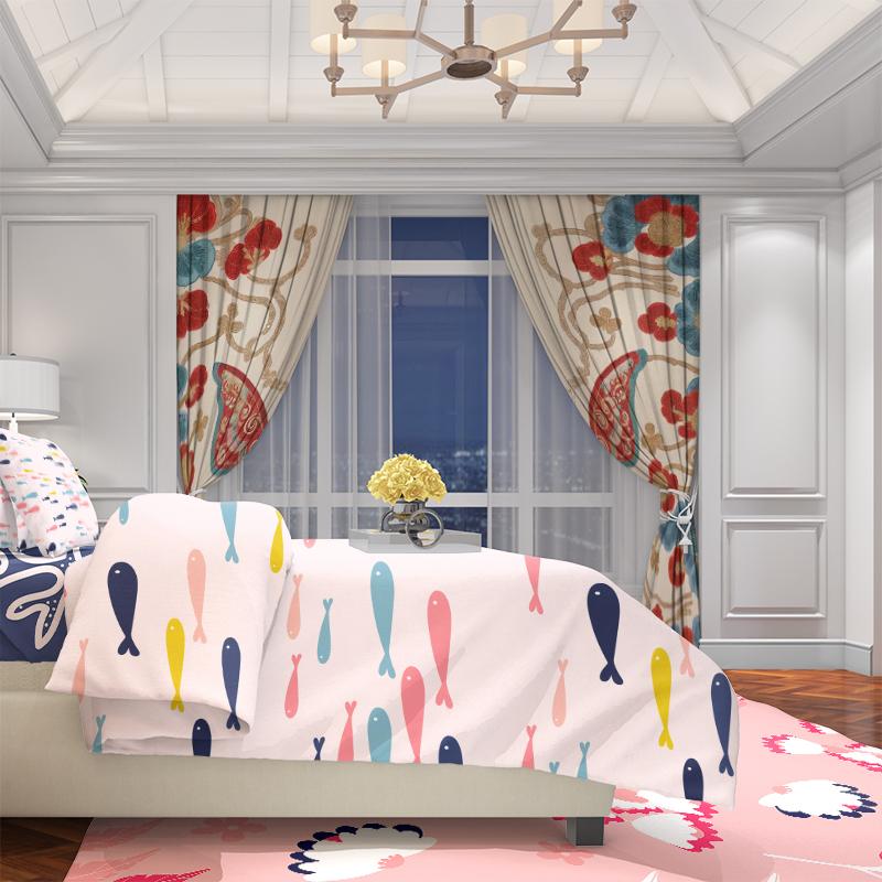 Butterfly Printed Curtain Polyester Material Suitable Bedroom Curtains Living Room Decoration Set Of 2 Made Washable Great Ready