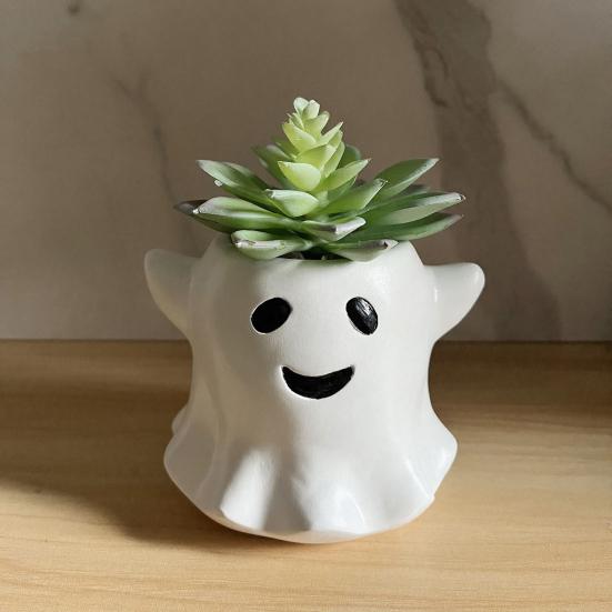 Ghost Flowerpot Waterproof Resin Halloween Vase Spooky Cute Desktop Ornament for Green Plants