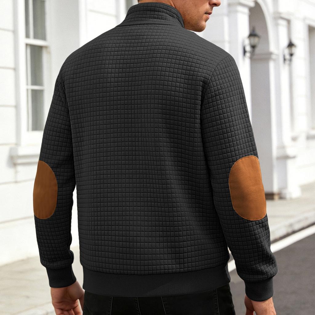 Men's Plaid Half Zip Long Sleeve Stand Collar Casual Sweatshirt